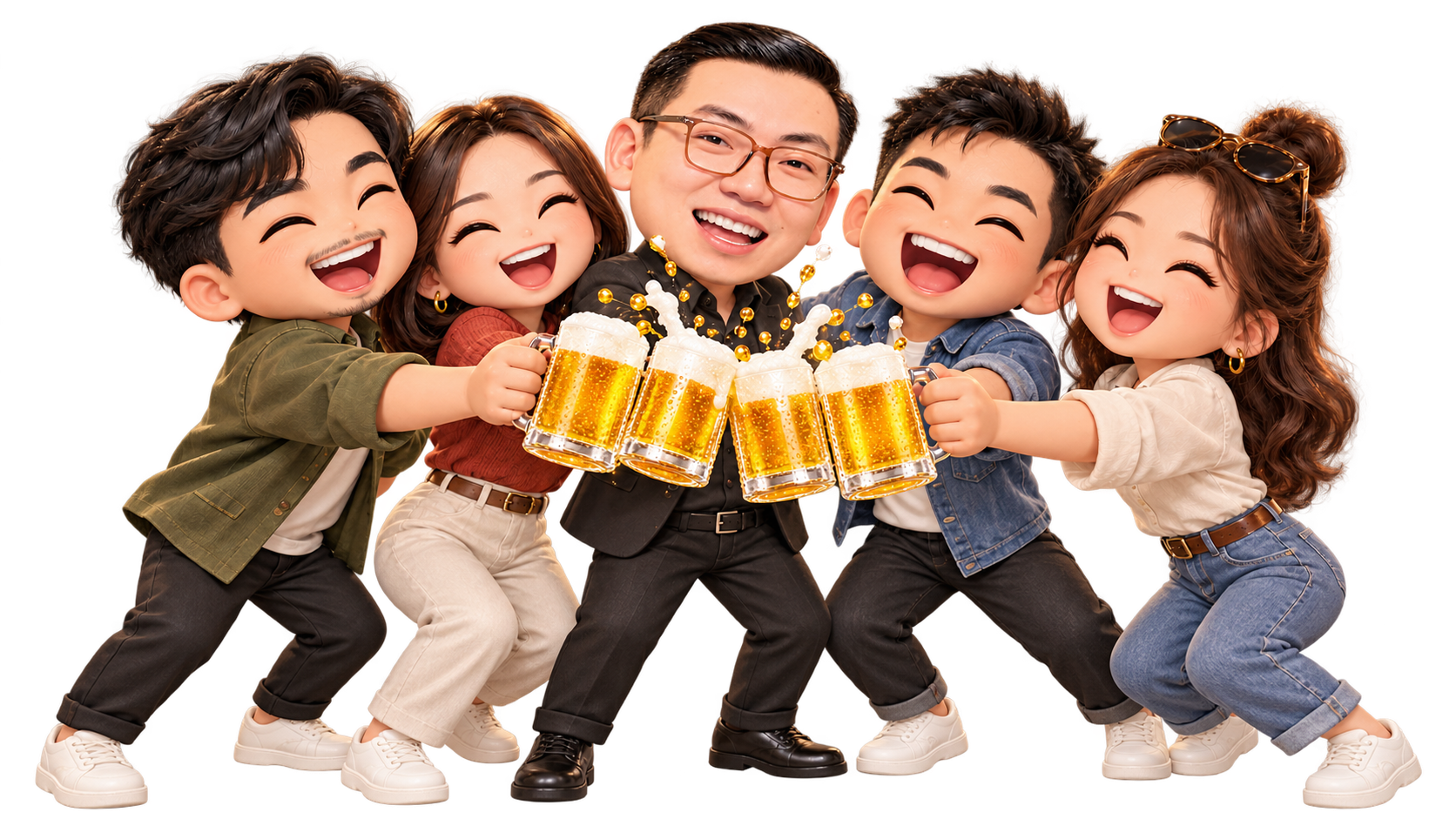 Nhóm bạn chibi vui vẻ cụng ly cùng Điệp